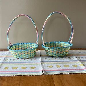 Set of 2 Pastel Woven Easter Baskets - Pink/Blue/Yellow